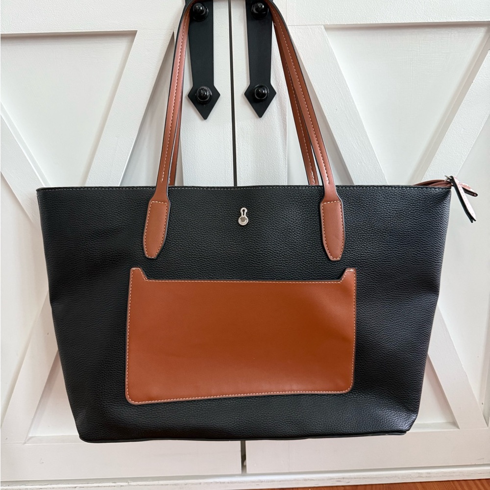 London Fog Black & Brown Tote Bag